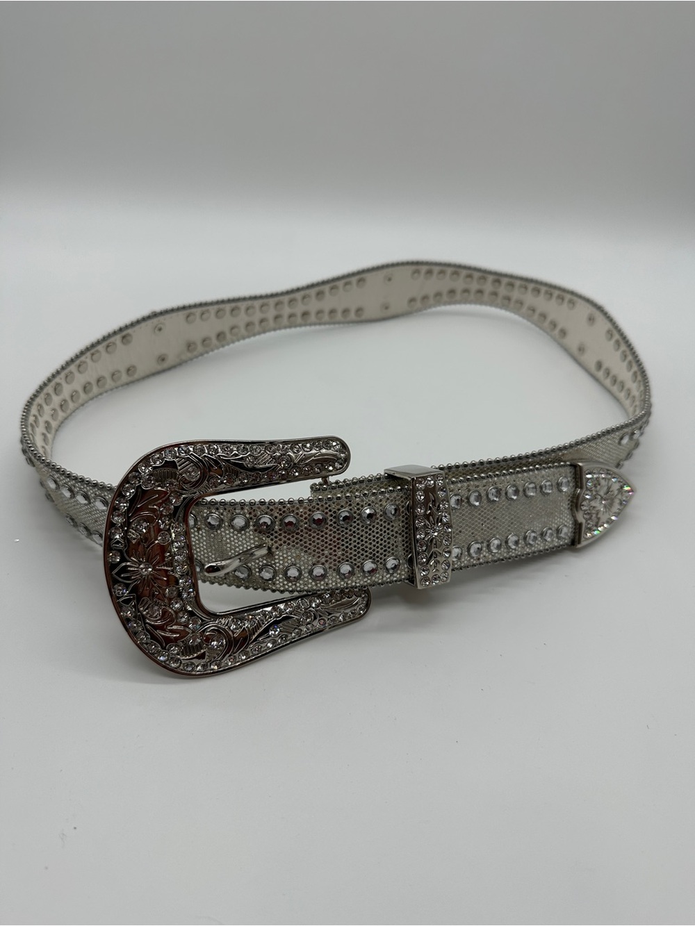 Rhinestone Embellished Silver Western Belt